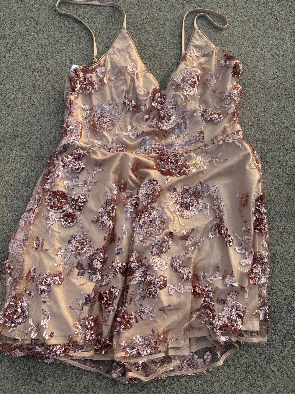 Lulu's Rose Gold Sequin Floral Mini Slip Dress
